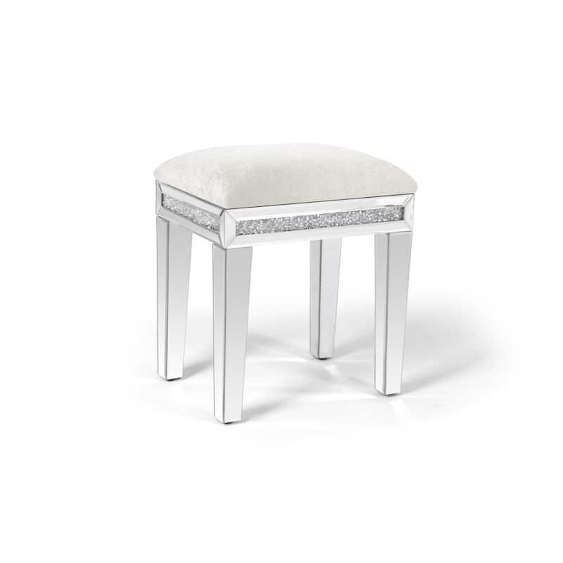 Mirror Diamond Vanity Stool with Velvet Upholstered Seat