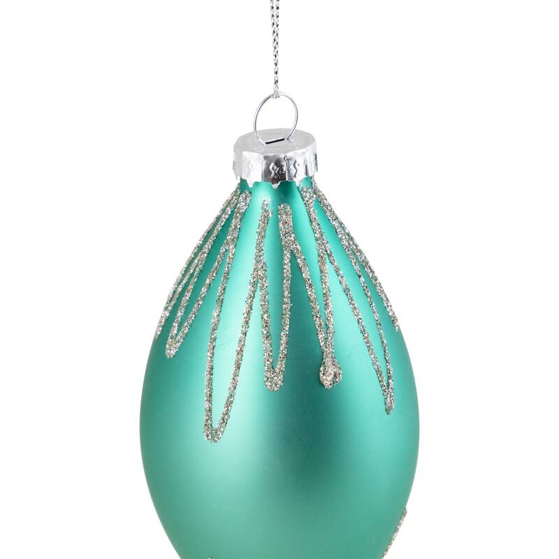 Matte Finial with Glittered Starburst Glass Christmas Ornament - 5" - Green