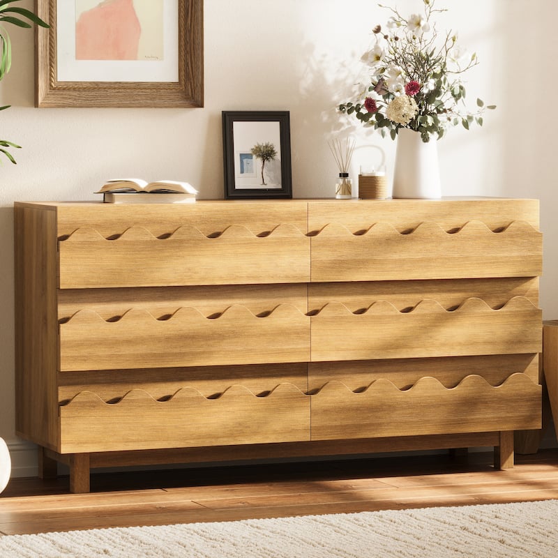 cloth drawer dresser 6-Drawer with Clothes Rack and Charging Station 17 Stories Color: Brown ensuring reliable 60" Length 6 Drawer Dresser