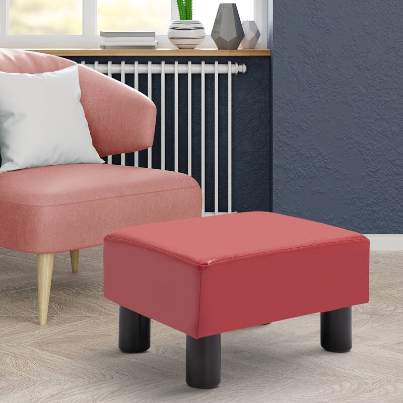 Ottoman Foot Rest, Small Foot Stool with Faux Leather Upholstery, Rectangular Ottoman Footrest