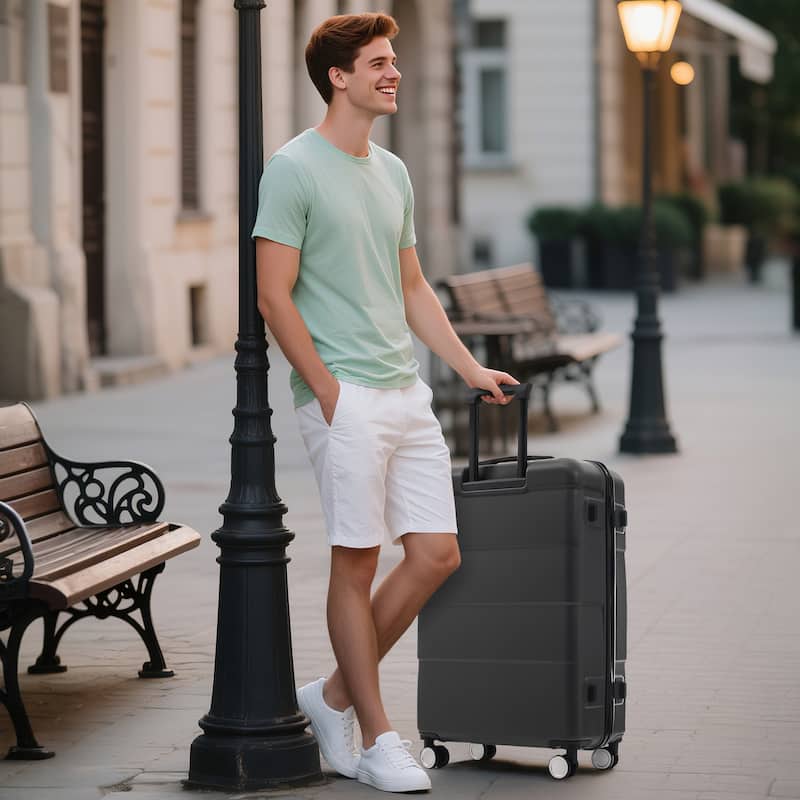 3-Piece, Modern Luggage Sets, Hard-Shell Luggage with Silicone Handles and Combination Lock, for Boarding Travel, Charcoal