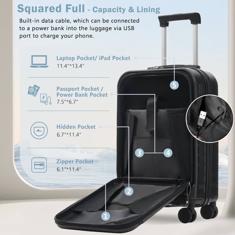 Front Opening Luggage Set 3 Piece,USB Port, Expandable Luggage with Handle Bag Spinner Wheels TSA Lock
