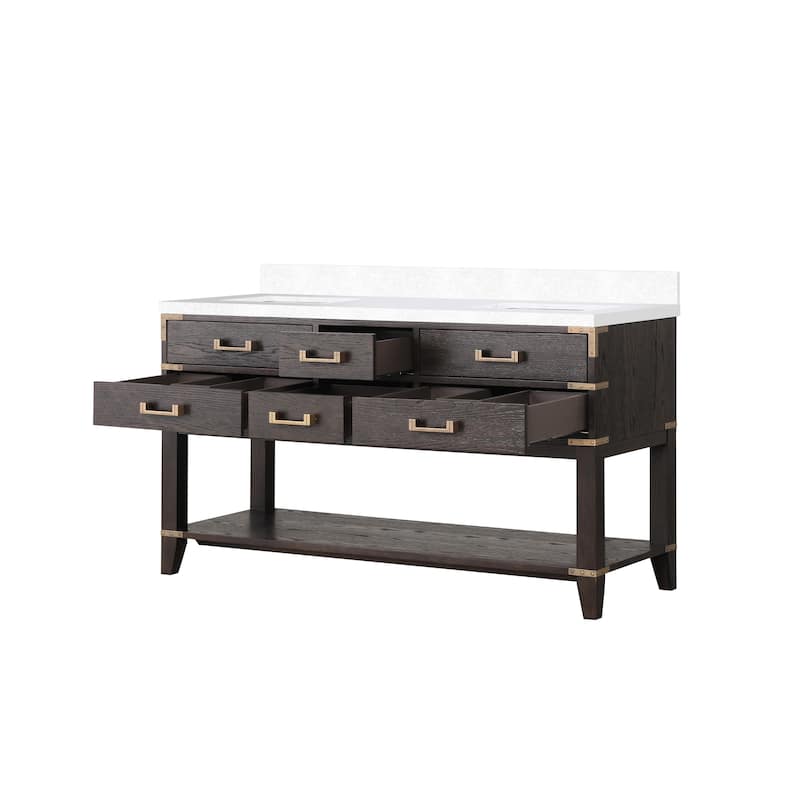 Norwalk 60 in W x 22 in D Black Oak Double Bath Vanity and Cultured Marble Top