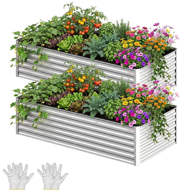 Silver Raised Garden Bed Kit for Vegetables, Flowers, Herbs-Set of 2 - 8x4x2ft - Silver