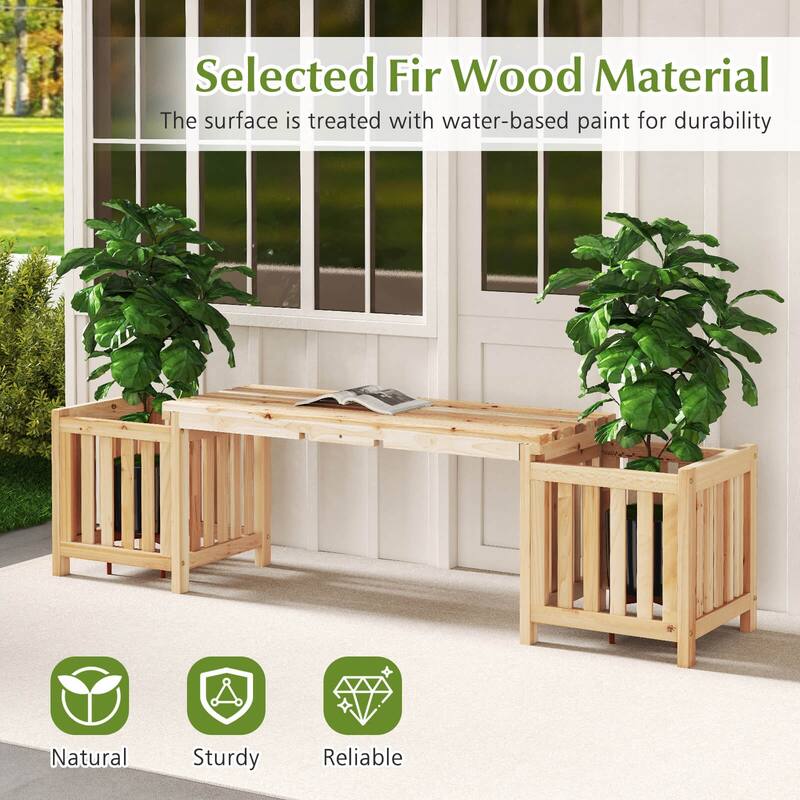 Costway Patio Wooden Bench with Planter 2 Side Flower Box Slot Design - See Details