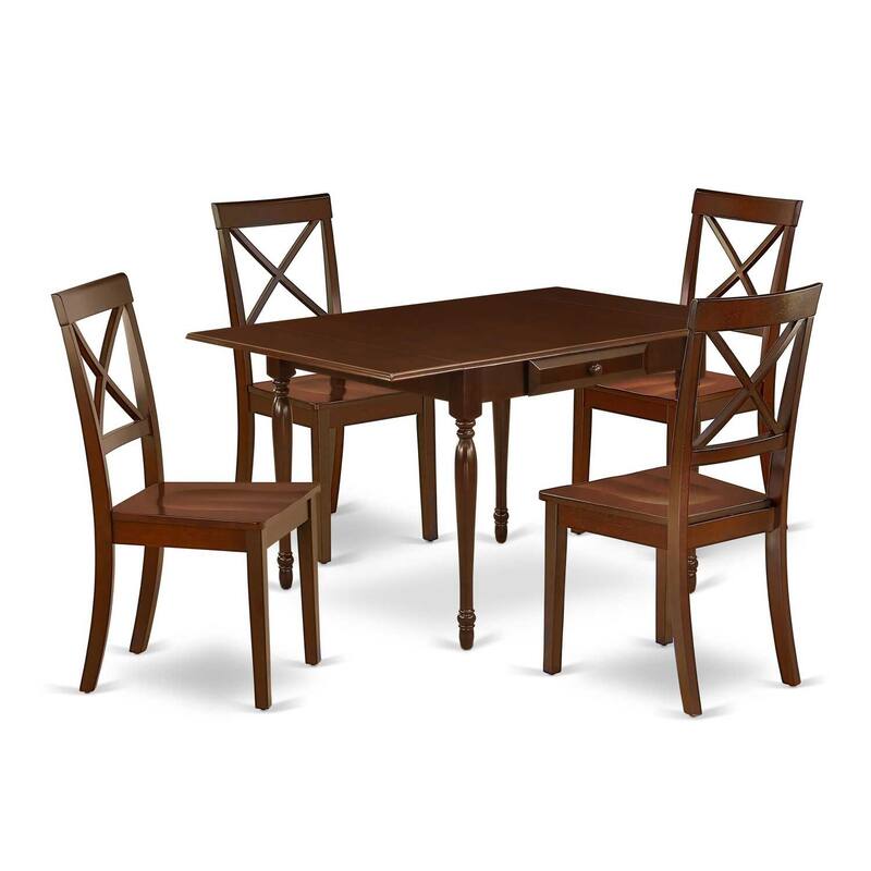 HomeStock 5-Pc Mahogany Finish Solid Wood Top - Rectangular Dining Room Set with Dropleaf - Seats 4
