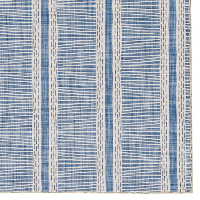 Wallen Machine Washable Artistic Blue and Ivory Rug