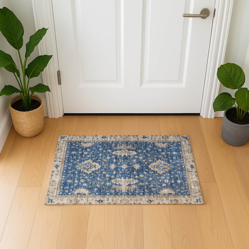 Premium Washable Super Soft Traditional Mayfield Rug - Navy - 1'8" x 2'6"