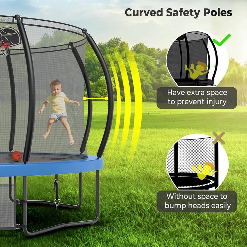 10FT/12FT Upgrade Outdoor Trampoline for Kids and Adults, Pumpkin Trampolines with Curved Poles