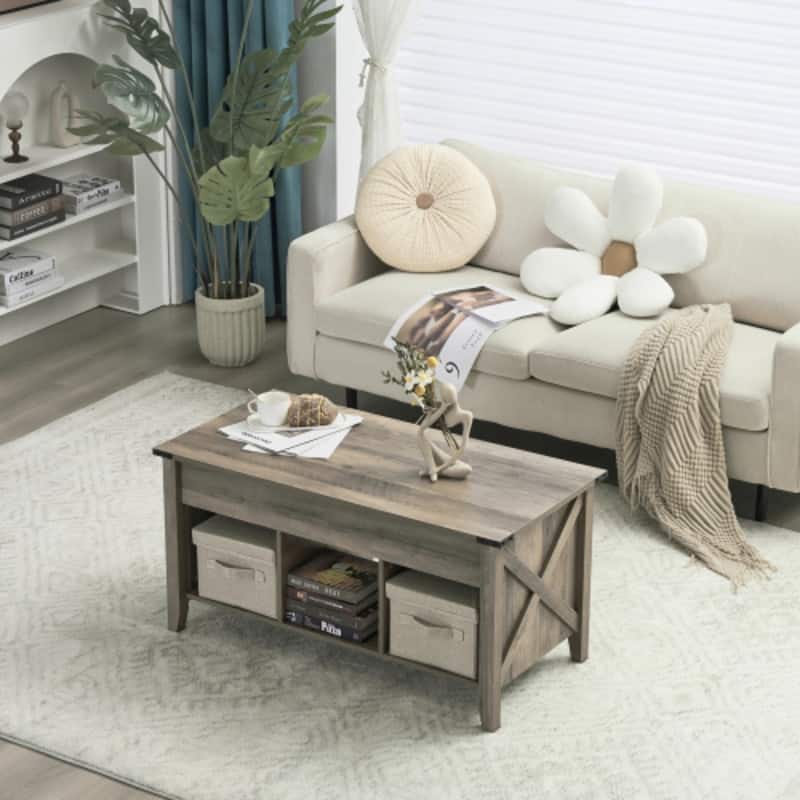 VINGLI Water-washed Gray Extensible Lift Coffee Table
