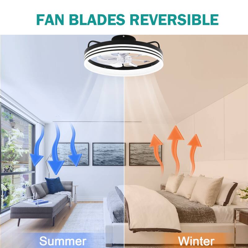 20" Oaks Aura Bladeless Smart App Remote Control Low Profile 6-Speed Ceiling Fan DC Motor Flush Mount Dimmable Lighting