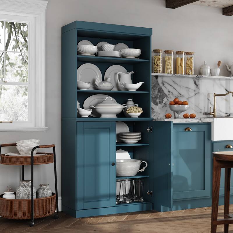 100% Solid Wood 32" Kitchen Pantry Cabinet with 2 Doors by Palace Imports - Teal Blue - Solid