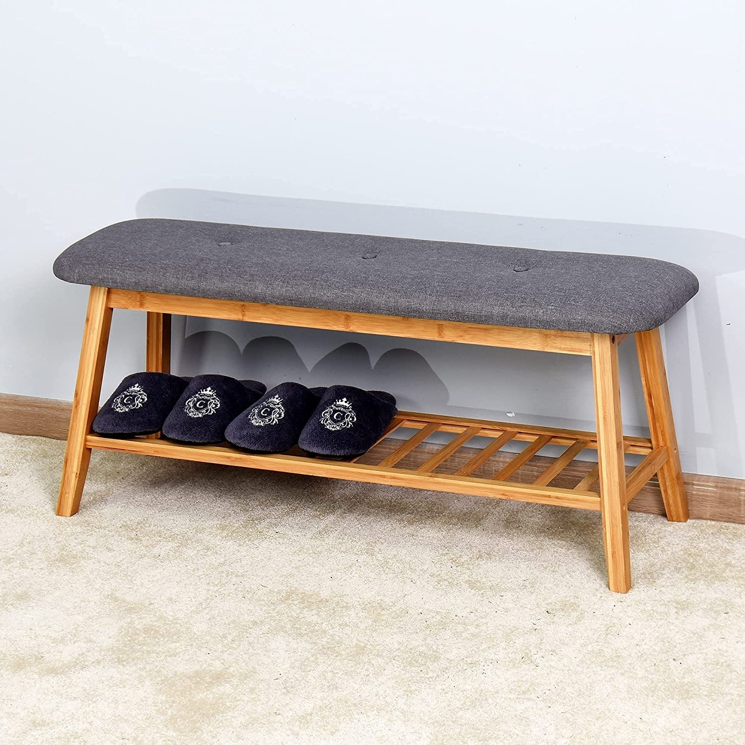 Shoe Rack Bench Ottoman Upholstered for Entryway Living Room