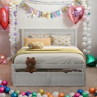 Full Size Platform Bed with Under-bed Drawers for Extra Storage, Solid Pine Wood and MDF, White