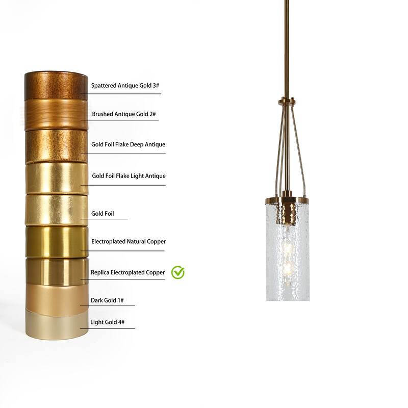 Modern 1-Light Cylinder Gold Pendant Lights Hammered Glass Island Lighting - D 4.3" x H 83.3" Max