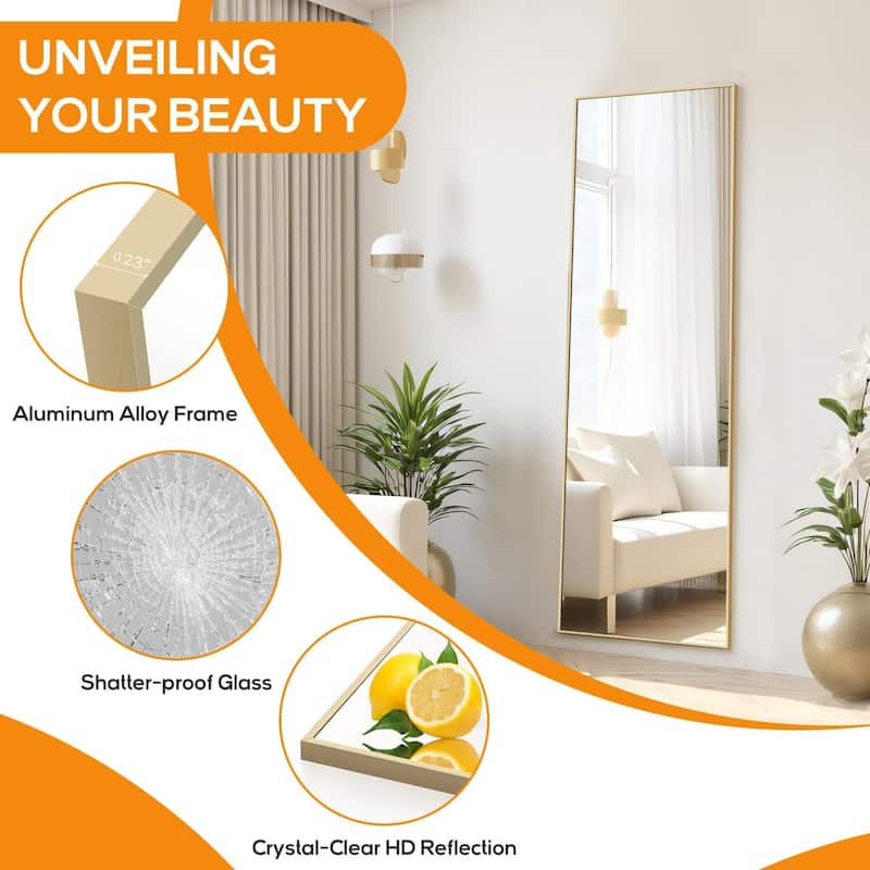 Mirror Full Length, Upgraded 16"x59" Body Wall Mirrors with Shatter-Proof Glass, Floor Standing, Hanging or Leaning