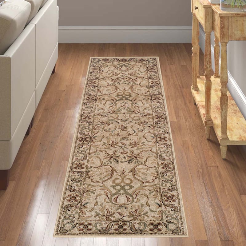 Superior Heritage Traditional Floral Scroll Indoor Area Rug - 2' x 11' - Ivory
