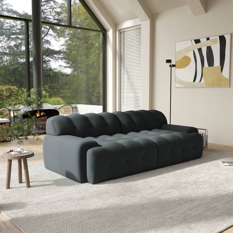 Modern Comfy Couch 3 Seater, Upholstered Floor Sofa 3D Textile Material Cloud Couch for Living Room, Apartment