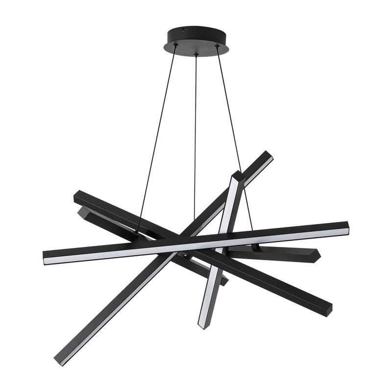 55-Watt 6-Light Modern Industrial Black Sputnik Rectangle Metal Integrated LED Chandelier for Living Room, Bedroom