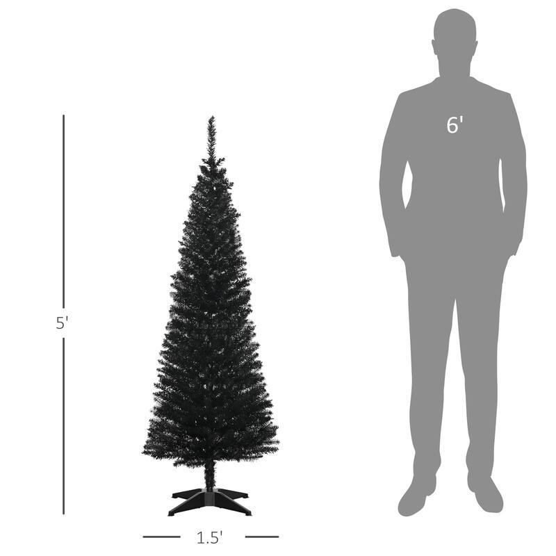 Slim Xmas Tree with Plastic Stand,5' Artificial Pencil Christmas Tree with Easy Setup - Black