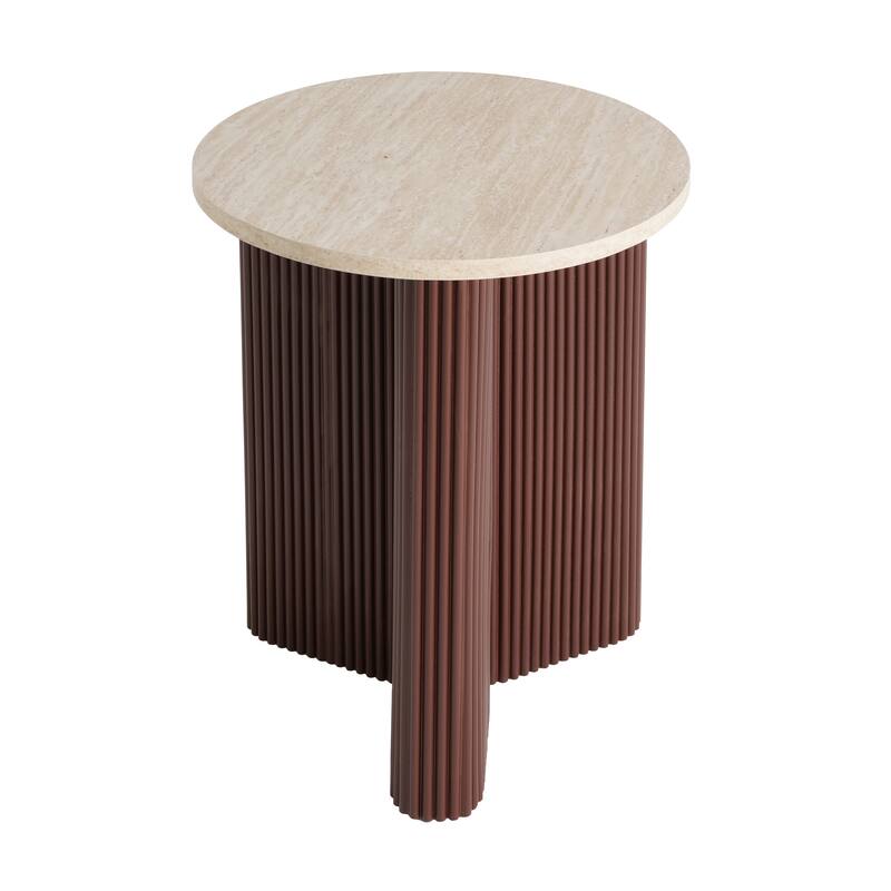 Christopher Knight Home - Arden Modern Marble Pattern Top Solid Side Table with Ribbed Brown Base