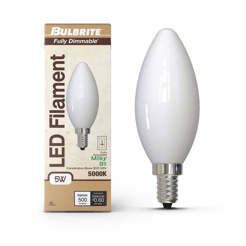 Bulbrite Pack of (4) Dimmable Milky Finish B11 Candelabra (E12) LED Bulb