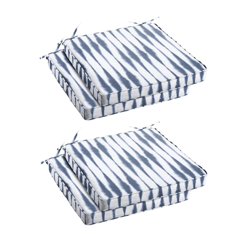 Sorra Home Blue and White Ikat Stripe Indoor/Outdoor Corded Chair Cushions (Set of 4) - 16 x 19 x 2