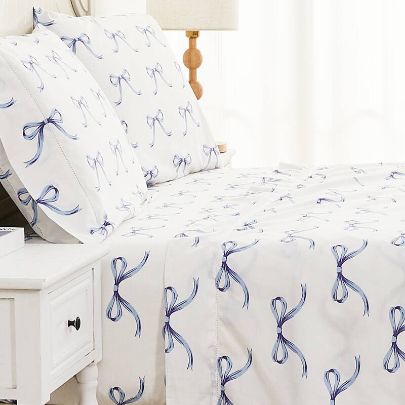 Garden House Cotton Bed Collection (Sheet Set And Duvet Set) - Blue Gentle Ribbons Sheet Set - California King
