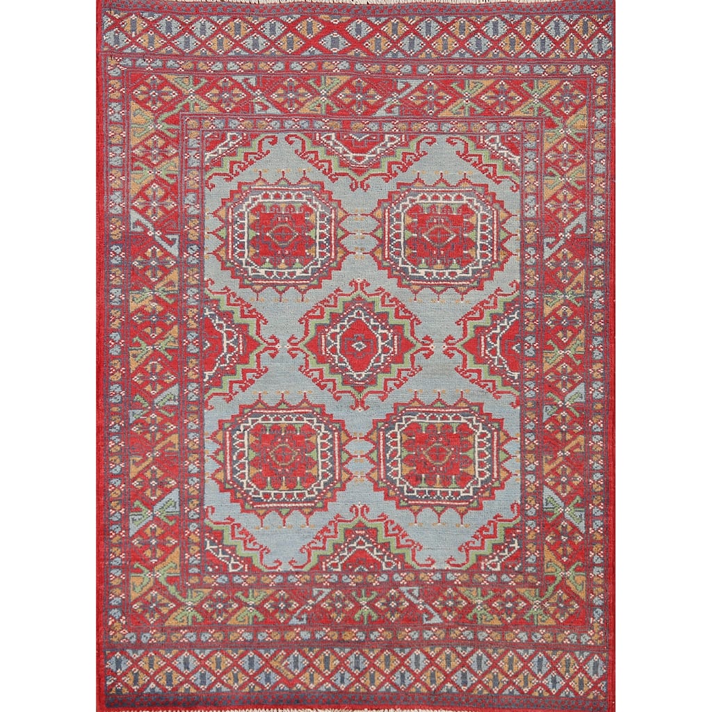 Geometric Blue Kazak Oriental Accent Rug Handmade Wool Carpet - 3'3"x 4'5"