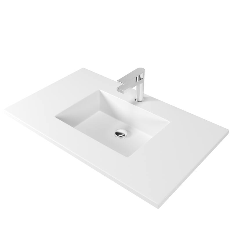 Serenity Solid-Surface Bathroom Vanity Top with Sink - 36" - White