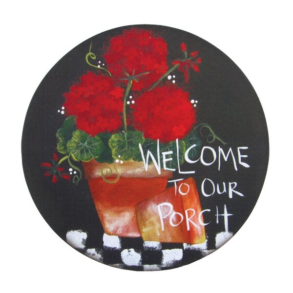 Warm Southern Porch Welcome Red Geraniums 16 Inch Round Canvas Wall Decor