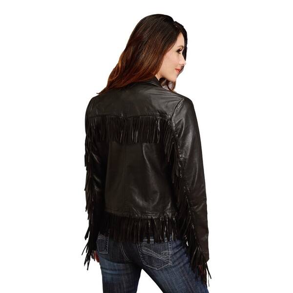 Shop Stetson Western Jacket Womens Zip Front Fringe Black