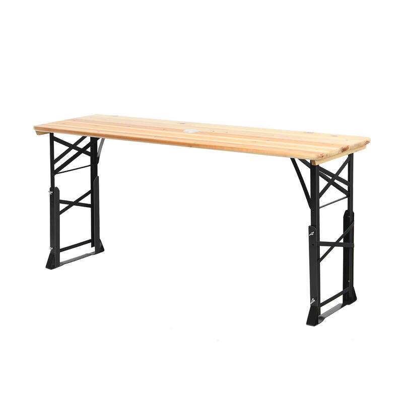 Outdoor Camping Table Folding Picnic Beer Table with Umbrella Hole - Natural