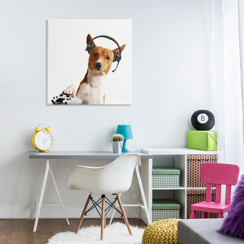 Stupell Gaming Dog with Headset Canvas Wall Art Design By CAD Designs
