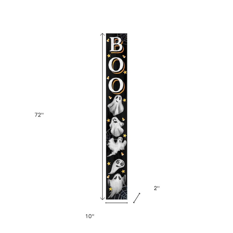 HomeRoots 72" Black White And Orange Halloween Ghost Solid Wood Porch Sign