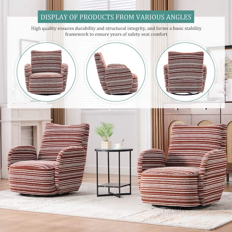 HOMEFUN Boucle Upholstered 360° Swivel Fabric Striped Armrest Leisure Chair for Living room and Bedroom