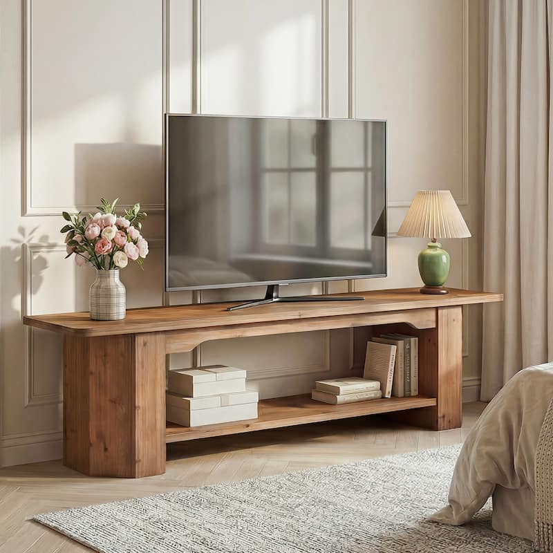 63-Inch Solid Wood TV Stand, Entertainment Center with Shelves, Television Console for 55/60/65/75-Inch TVs