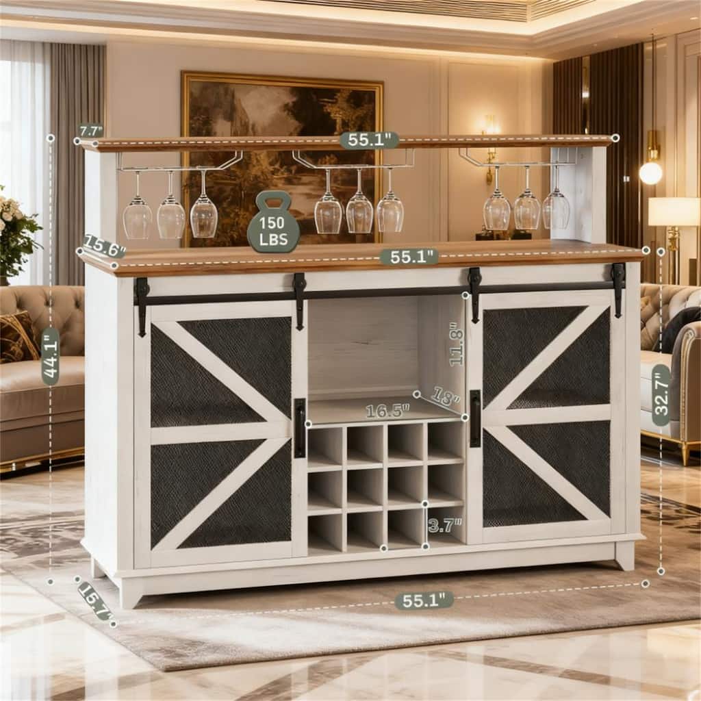 Kitchen Cabinet Coffee Bar Farmhouse Wine Cabinet in White