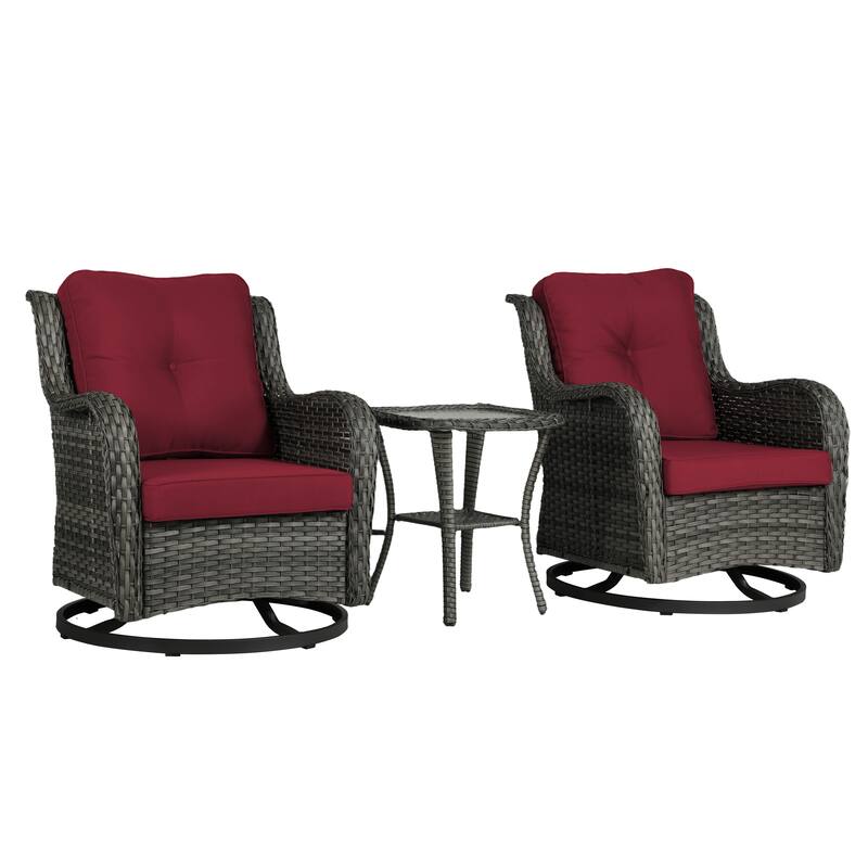 3 Pieces Patio Bistro Set Outdoor Swivel Rocking Chair with Side Table