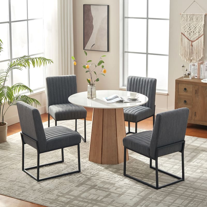 Mid Century Modern Dining Chair with Black Metal Legs