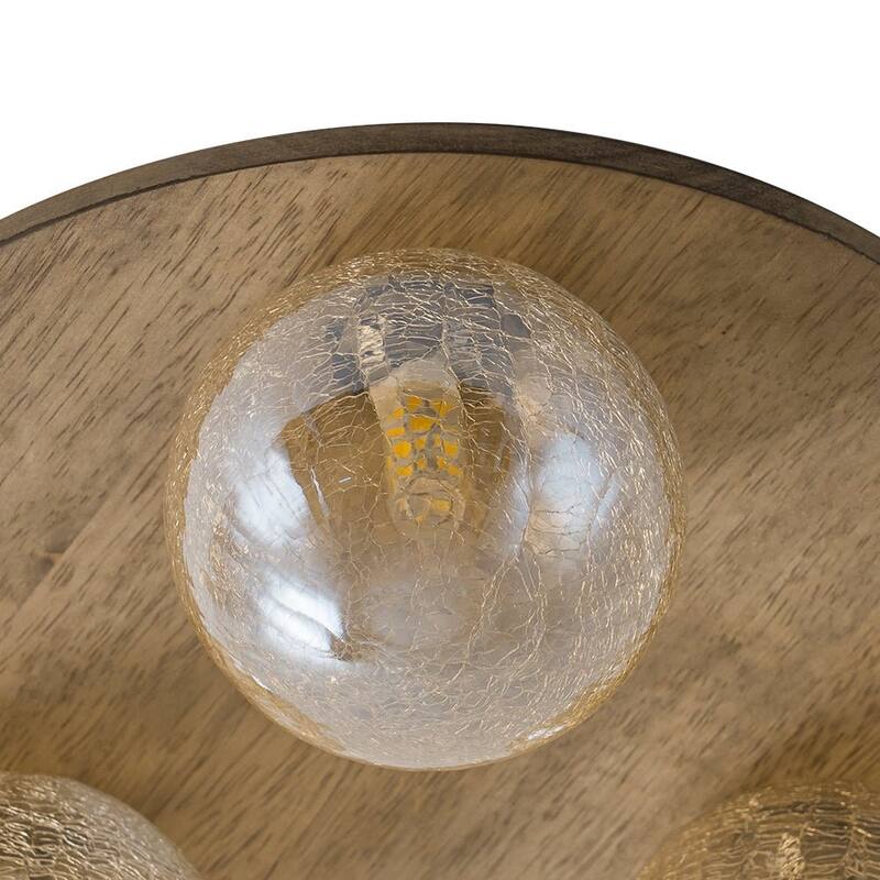 Italy Vintage Wood 3-Light Glass Globe Semi Flush Mount