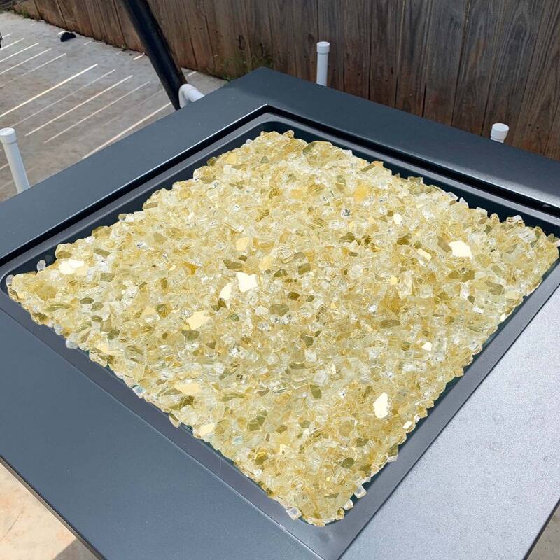 Gold Tempered Crushed Glass Fire Pit Glass Rocks 10 lbs Heat Resistant - 1/2 inch