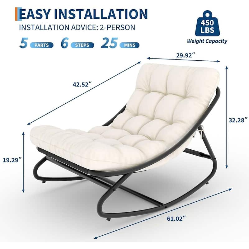 Outdoor Patio Papasan Rocking Chair with Cushion for Porch, Garden, Living Room