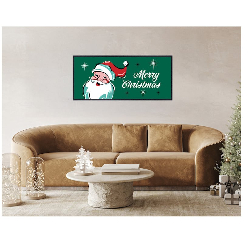 Kate and Laurel Sylvie Beaded Retro Santa Merry Christmas Framed Canvas by Heather Dutton