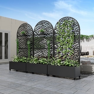72 in Metal Movable Planter Box with Trellis Privacy Screen Lockable Wheels