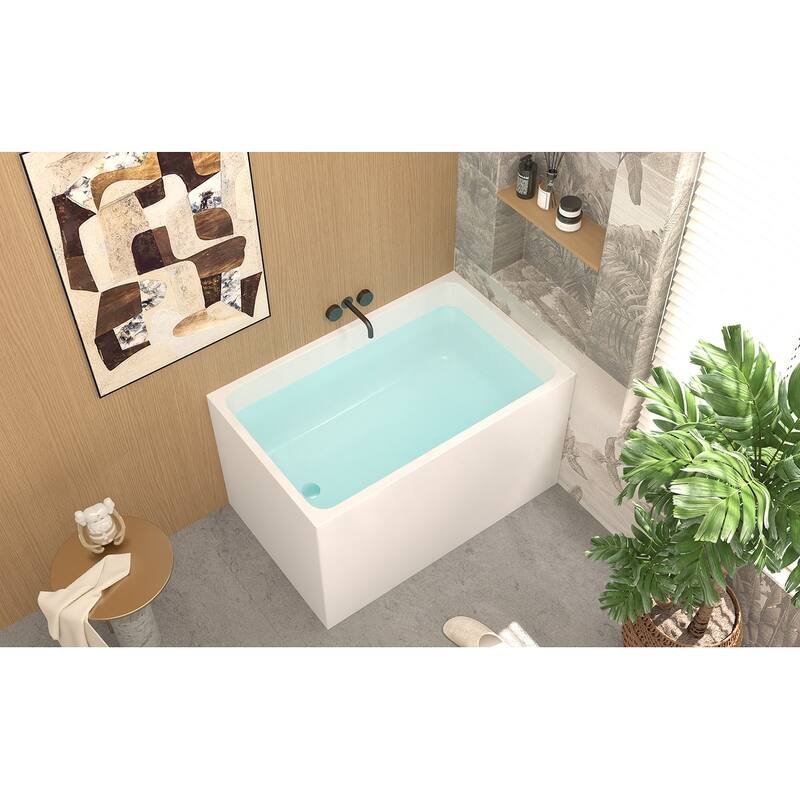GDFStudio - Alistair Compact Freestanding Soaking Bathtub with Supportive Built-In Seat