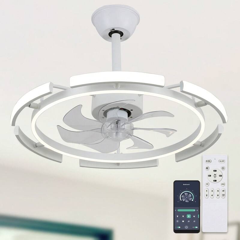 Cusp Barn 24 Inch Modern DIY Ceiling Fan with Dimmable LED Light, Silent DC Motor, 3 Color Changing Light Fixtures for Bedroom - White