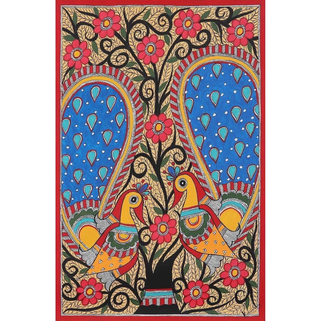 Novica Handmade Peacock Season Madhubani Painting
