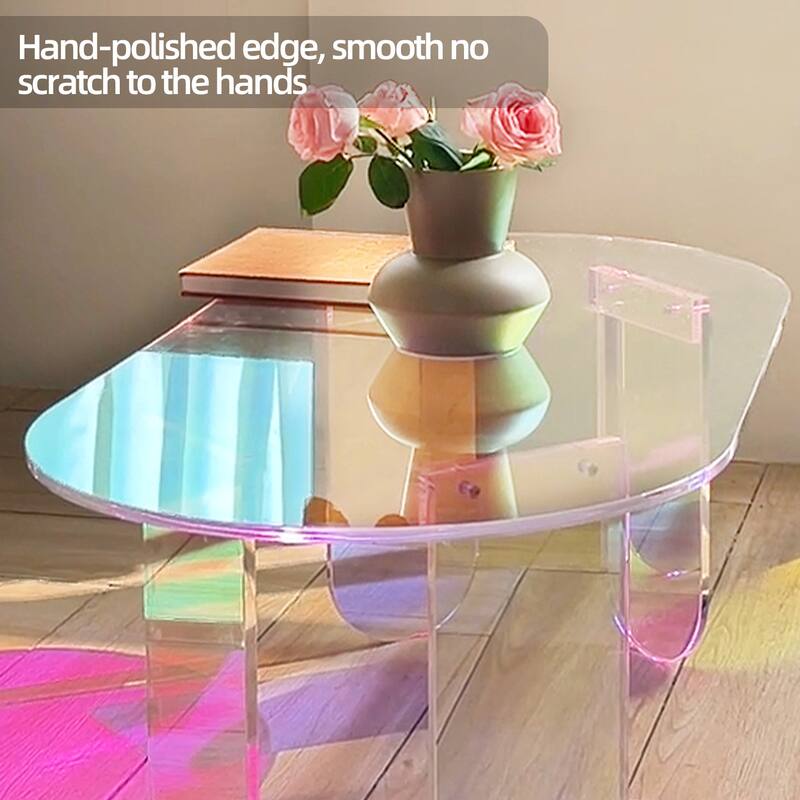 Acrylic Colorful Coffee Table Iridescent Glass End Table Side Table - 38"x20"x15"