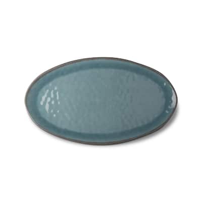 20.5L in. x 11W in. Veranda Cracked Glaze Solid Wavy Edge Melamine Serving Platter Indoor Outdoor Rectangle Aqua Blue
